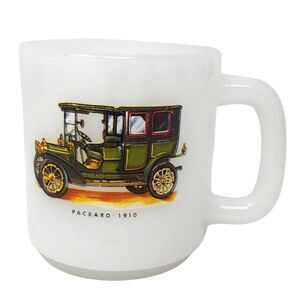 Vintage Milk Glass Packard 1910 Car Mug Antique Classic 30 Model UC Touring Car